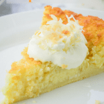 Impossible Coconut PIe with text overlay reading Coconut Impossible PIe Made with homemade baking mix