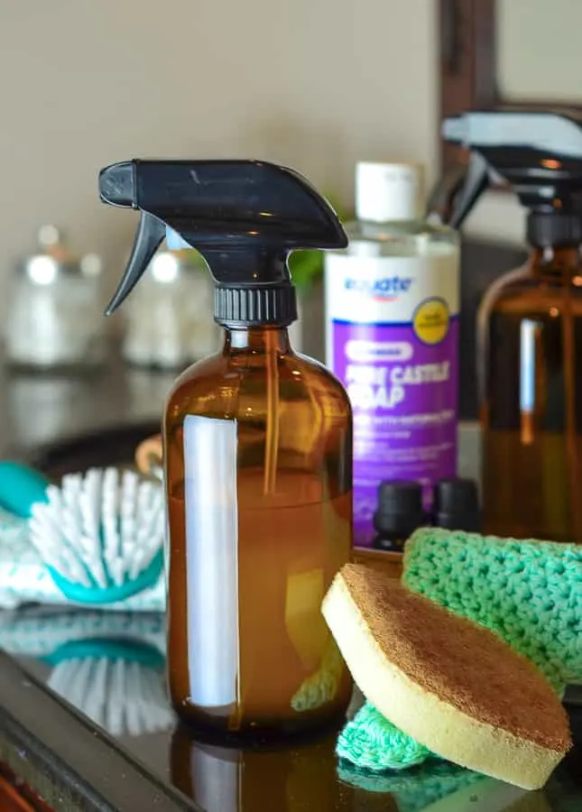 Glass spray bottles are a nice way to store and prevent deterioration and permeation of your homemade cleaners