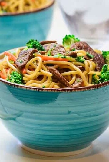 Beef and Broccoli Lo Mein in bowl